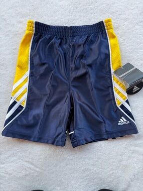 adidas Navy Shorts with Yellow & White Side Panels Size 3T